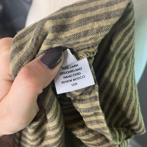 Homefrocks Womens Dress Sz L Olive Brown Stripe Luxe Artisan Linen Made in USA - Picture 11 of 12